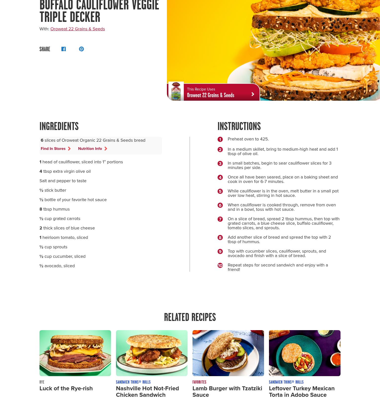 Oroweat Baking Co Menu