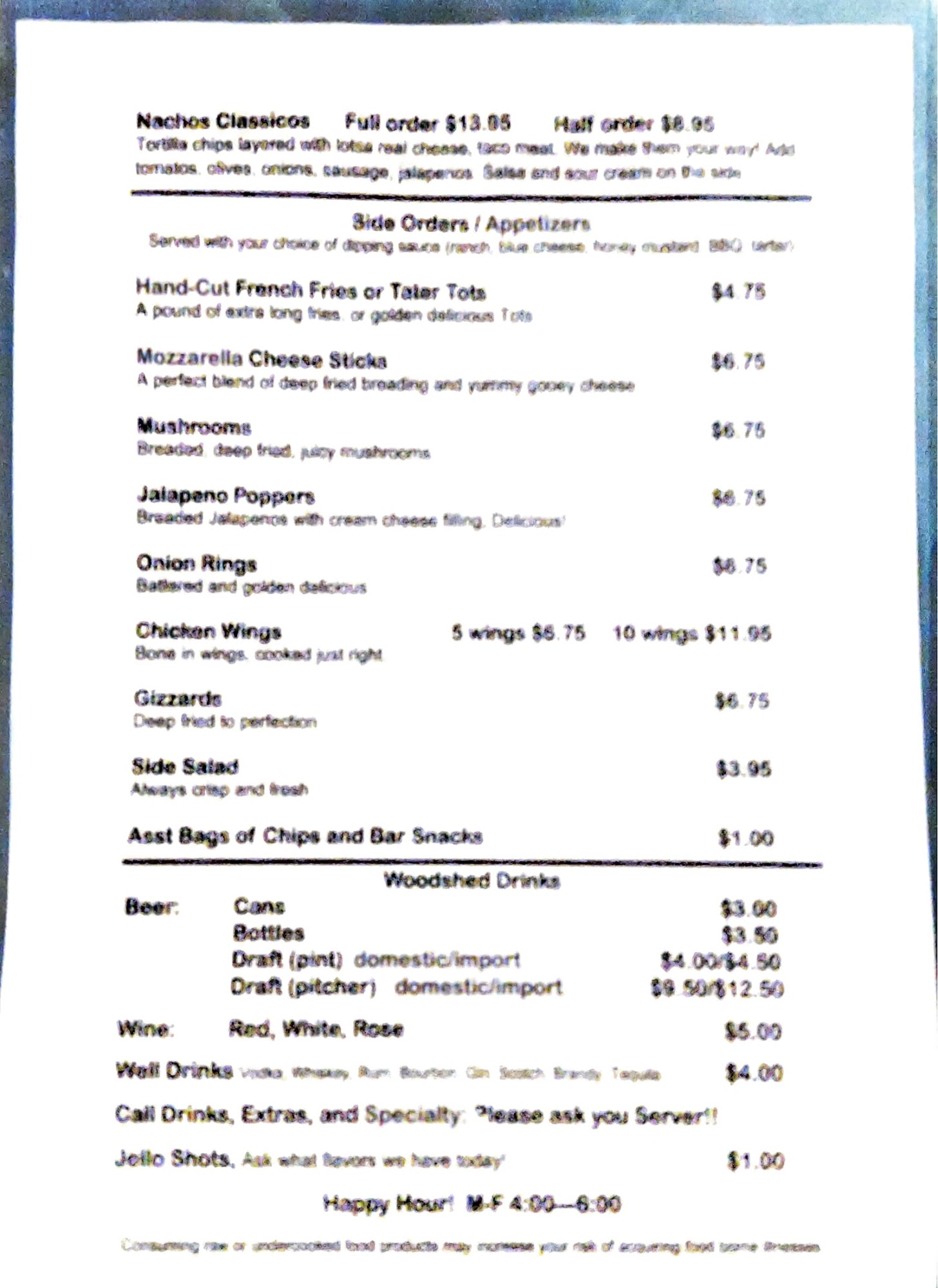 Woodshed Pizza Menu