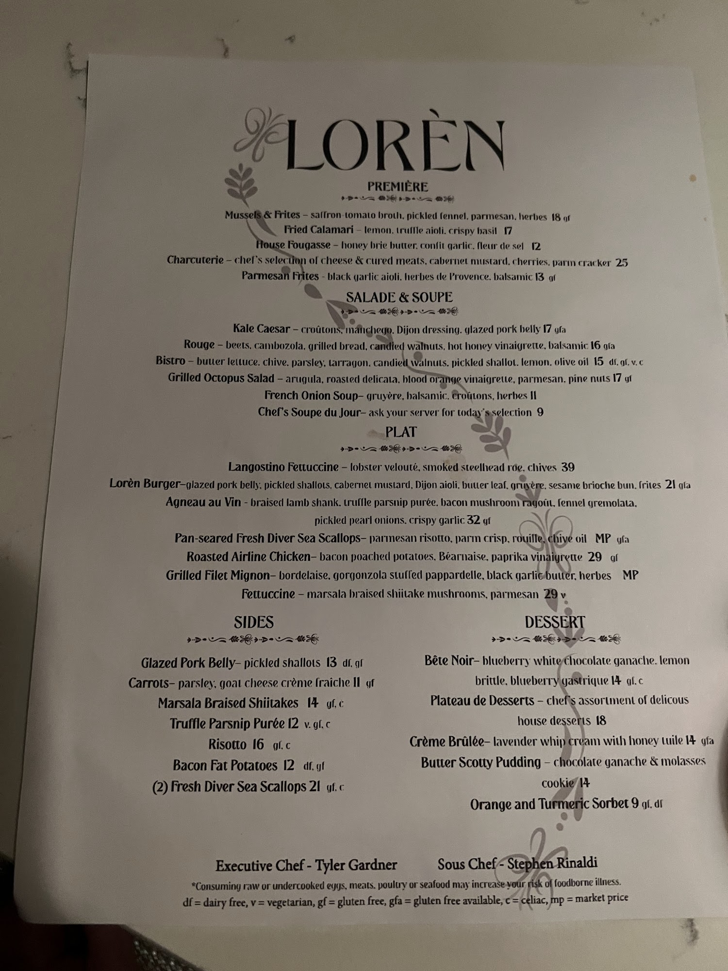 Lorèn Menu