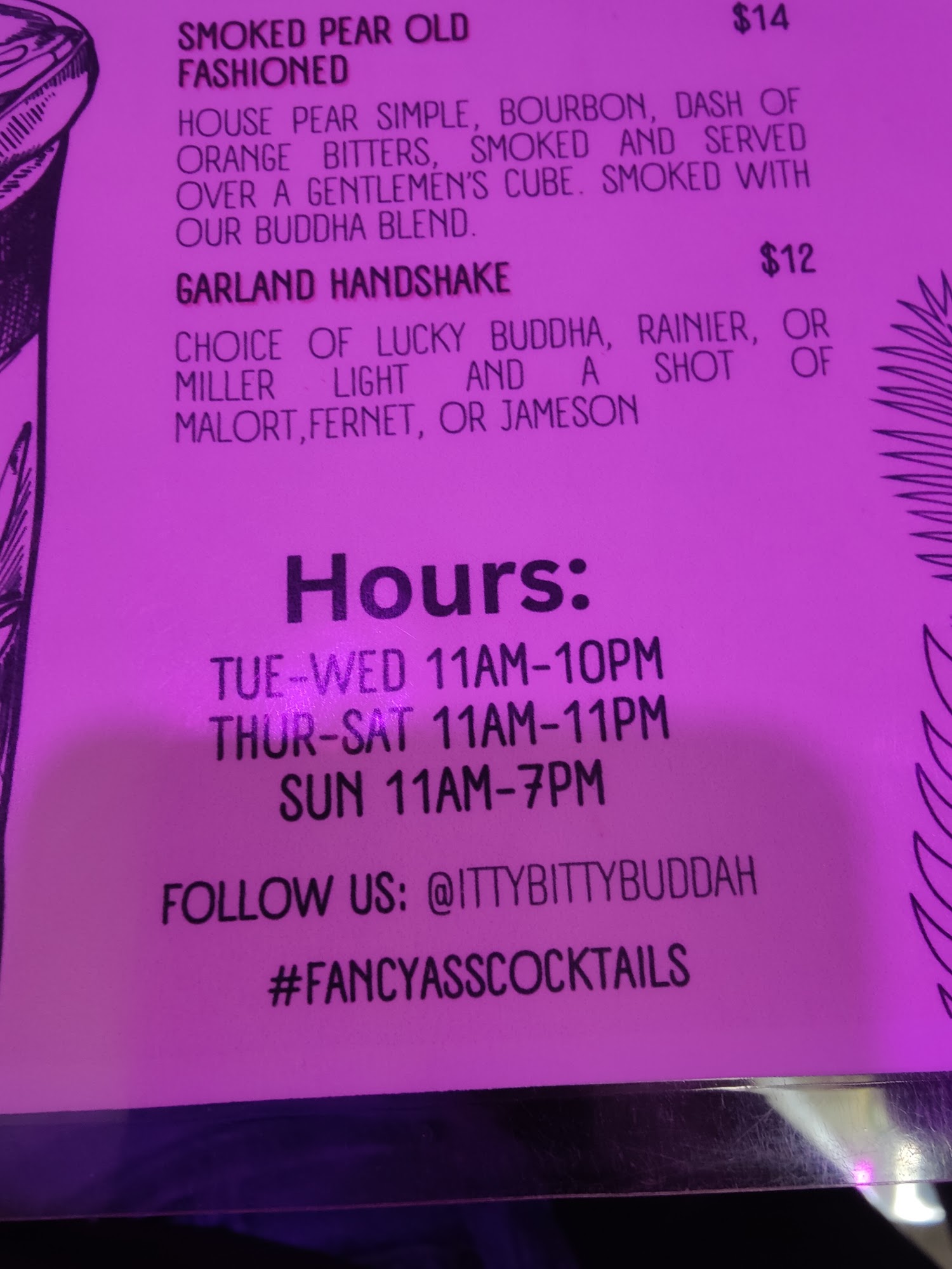 Itty Bitty Buddha Menu