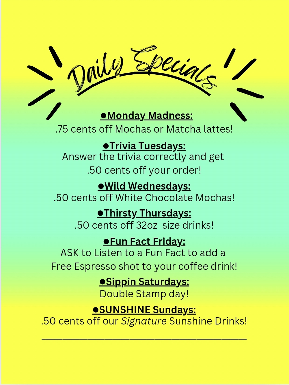 Cup Of Sunshine Espresso Menu