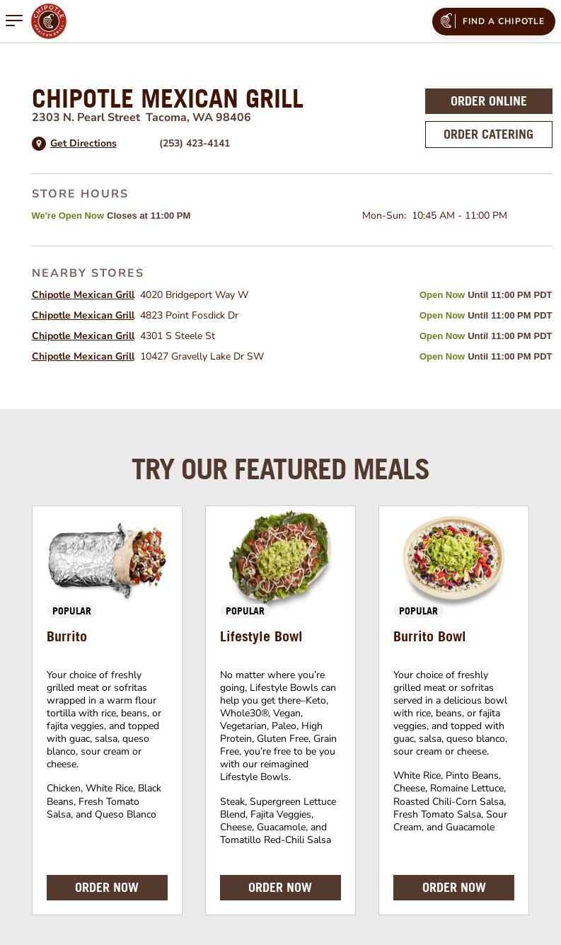 Chipotle Mexican Grill Menu