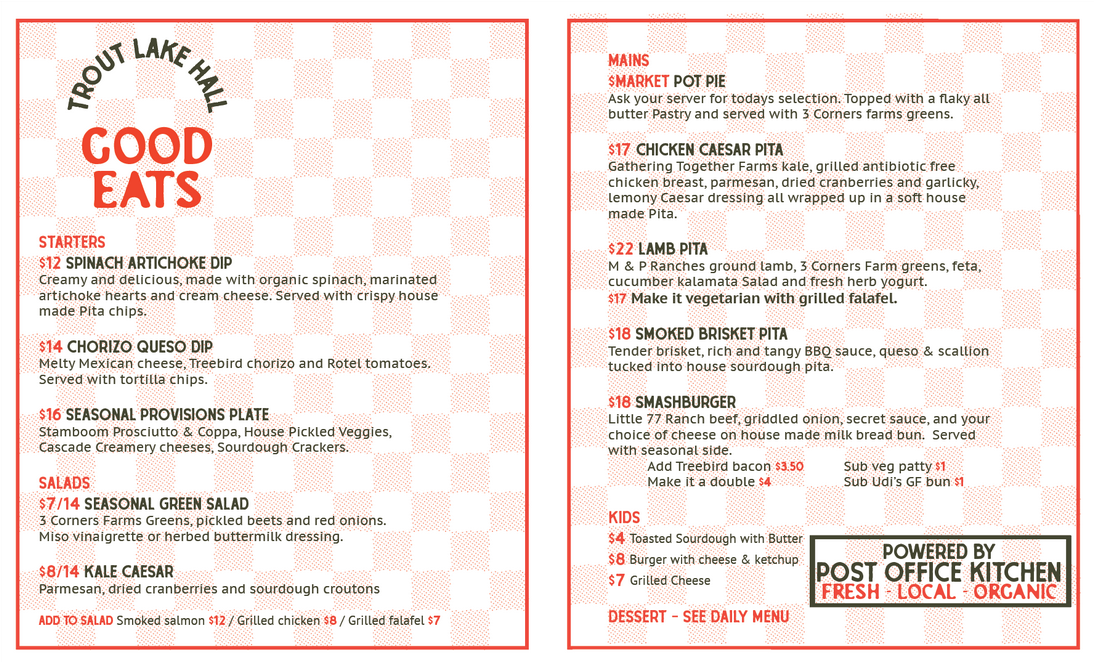 Trout Lake Hall Menu