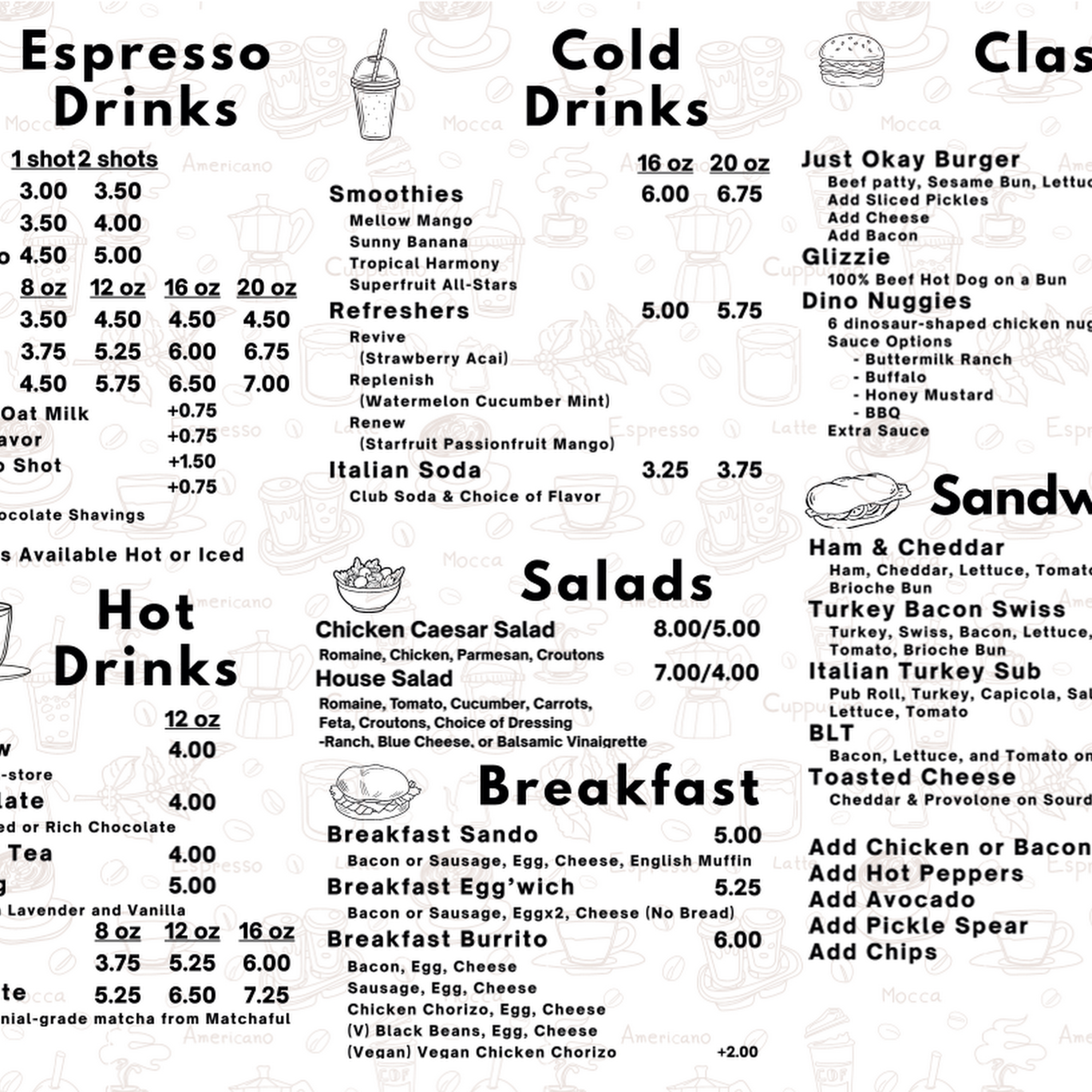 Contrarian's Game Cafe Menu
