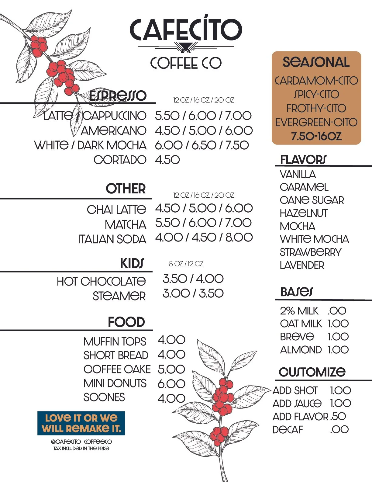 Cafecito Coffee Co Menu
