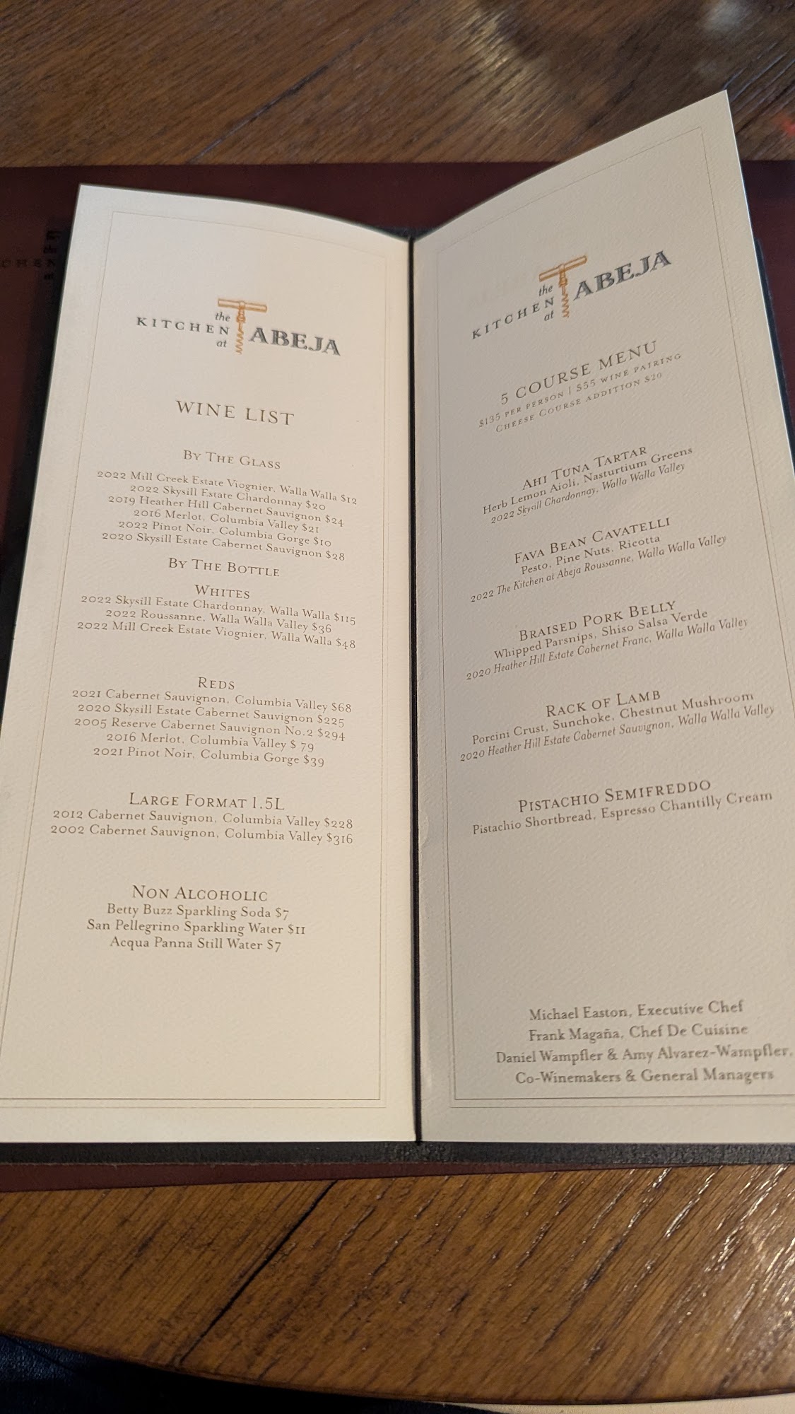 The Kitchen at Abeja Menu