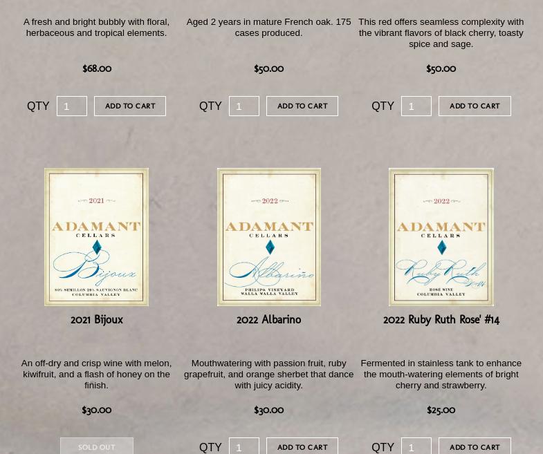 Adamant Cellars Menu