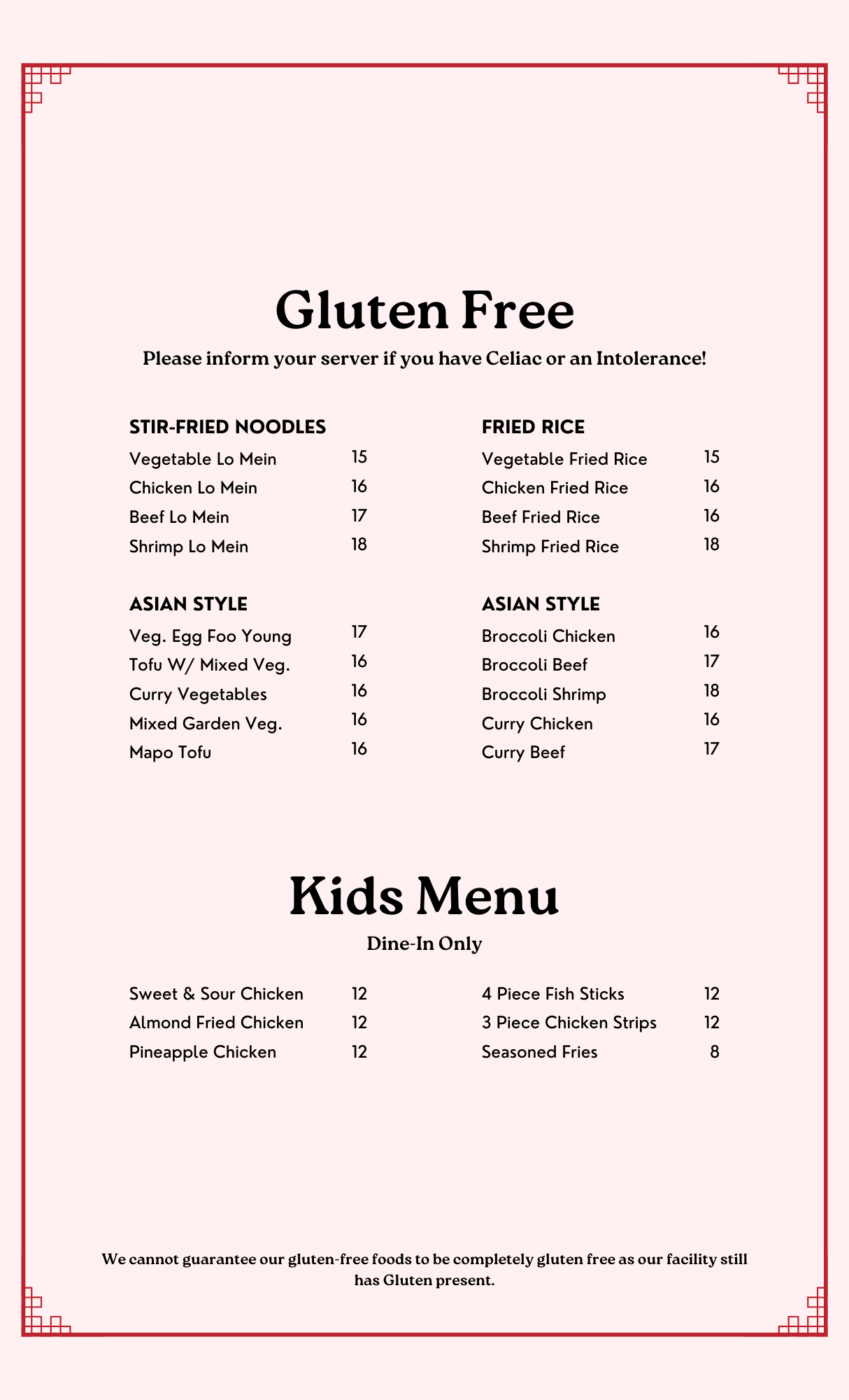 Pacific Express Asian Restaurant Menu