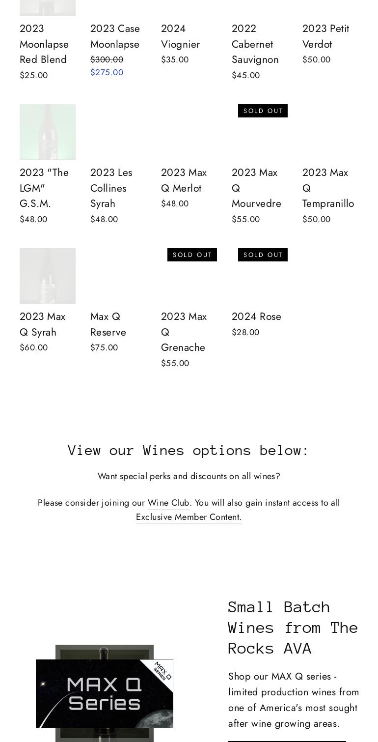 Moonbase Cellars Menu