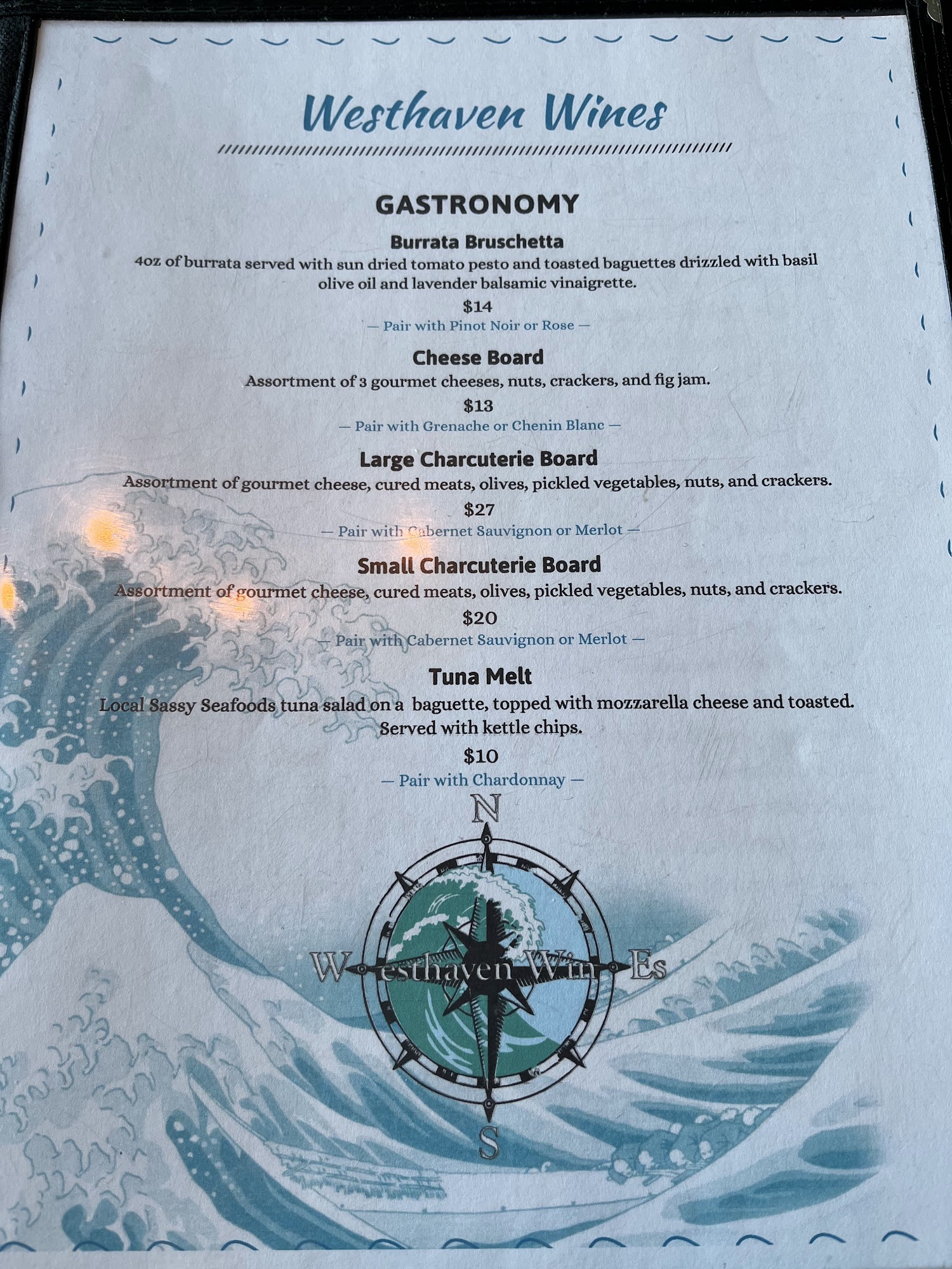 Westhaven Wines Menu
