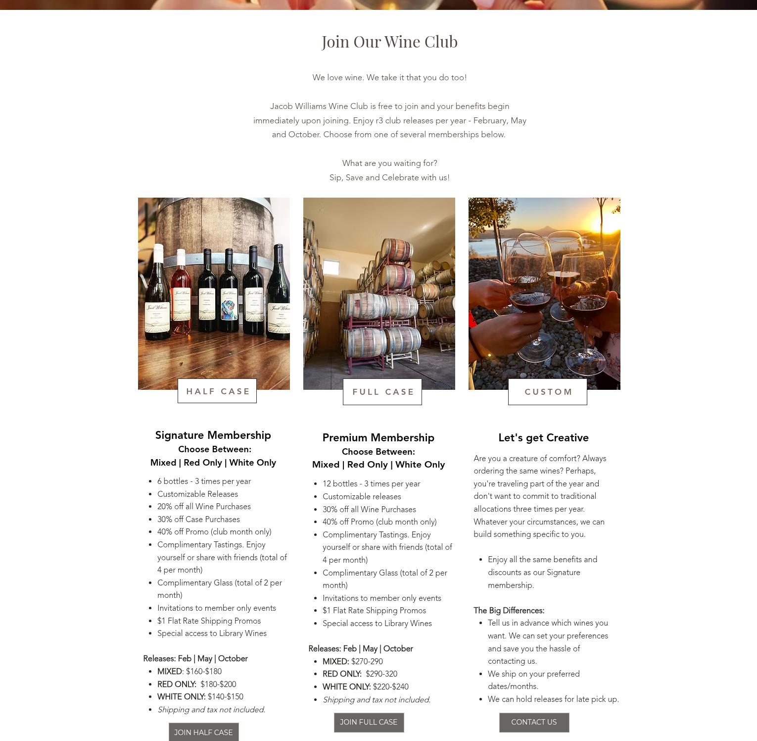 Jacob Williams Winery Menu