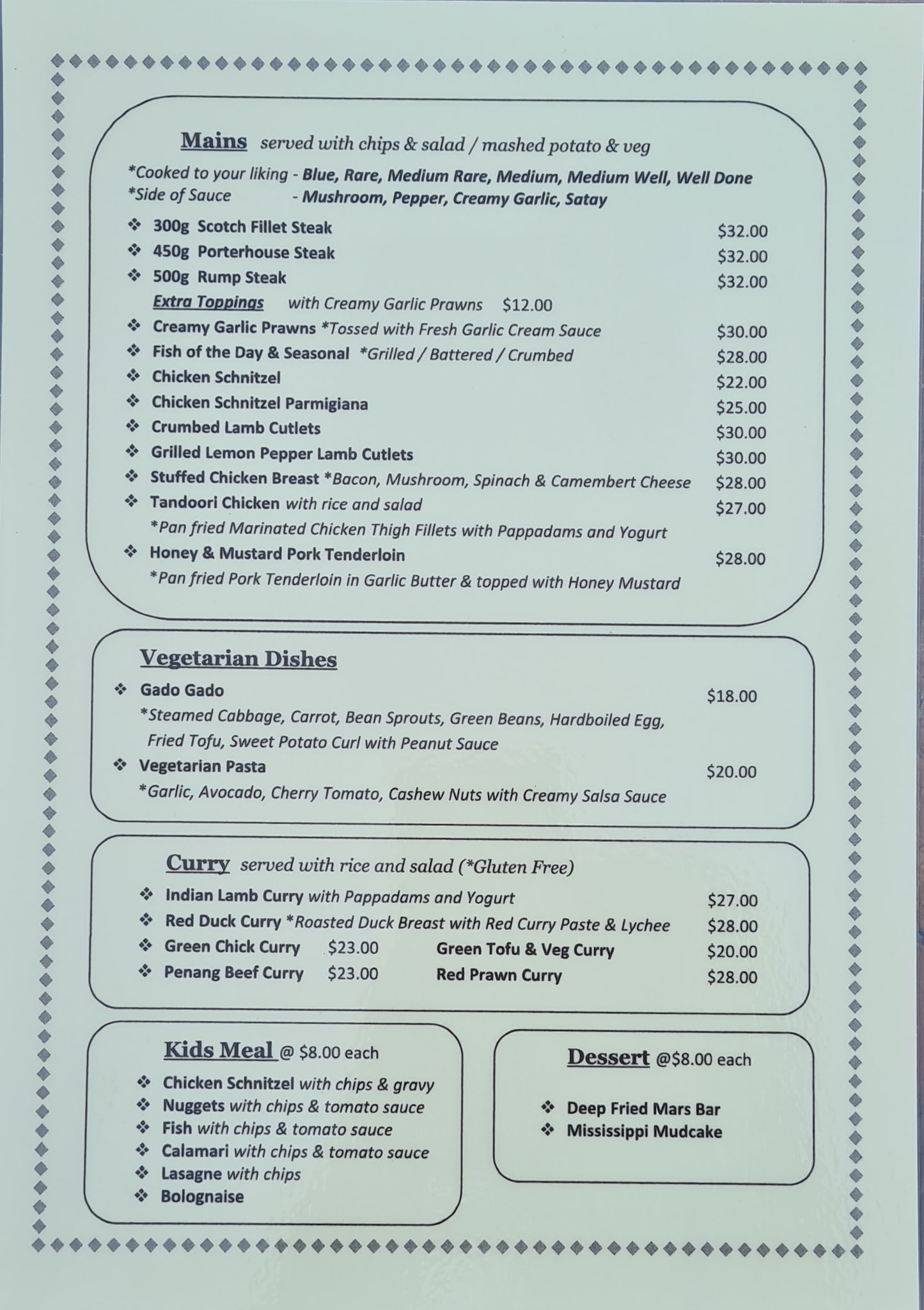 The 19th Hole Cafe Menu