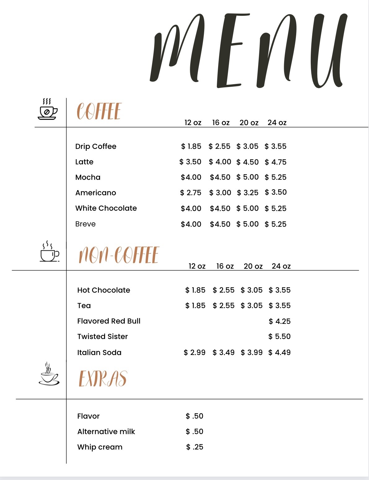 The Donut Bar & Cafe Menu