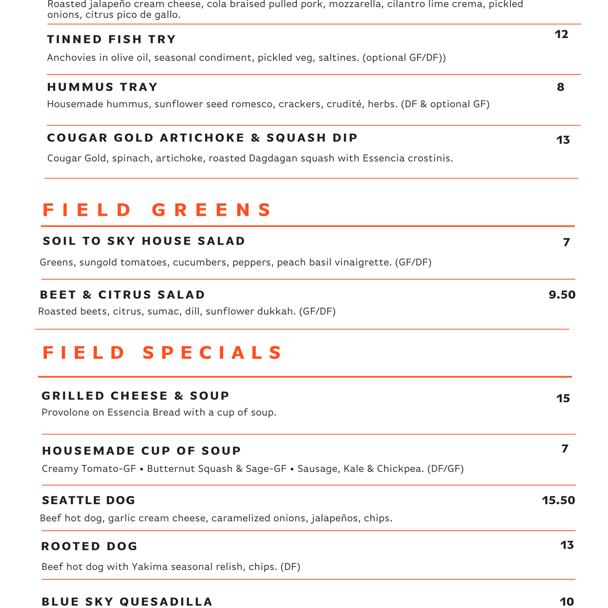 Rooted Yakima Valley Menu