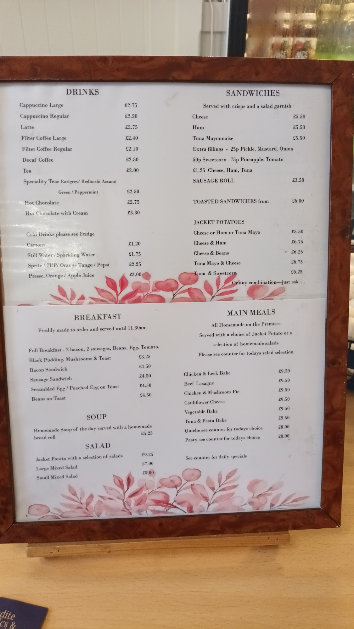 The Courtroom Cafe Menu