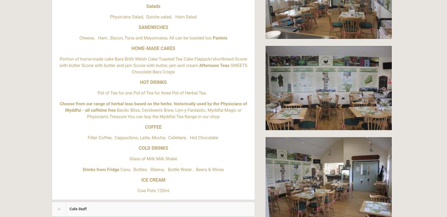 Myddfai Community Hall & Visitor Centre Menu