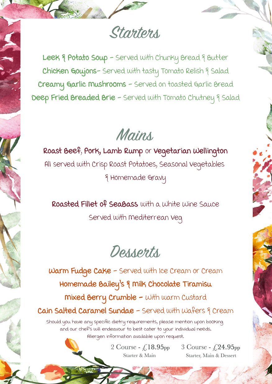 Cain Valley Hotel Menu