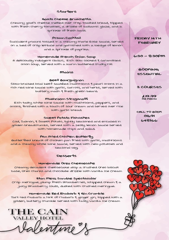Cain Valley Hotel Menu