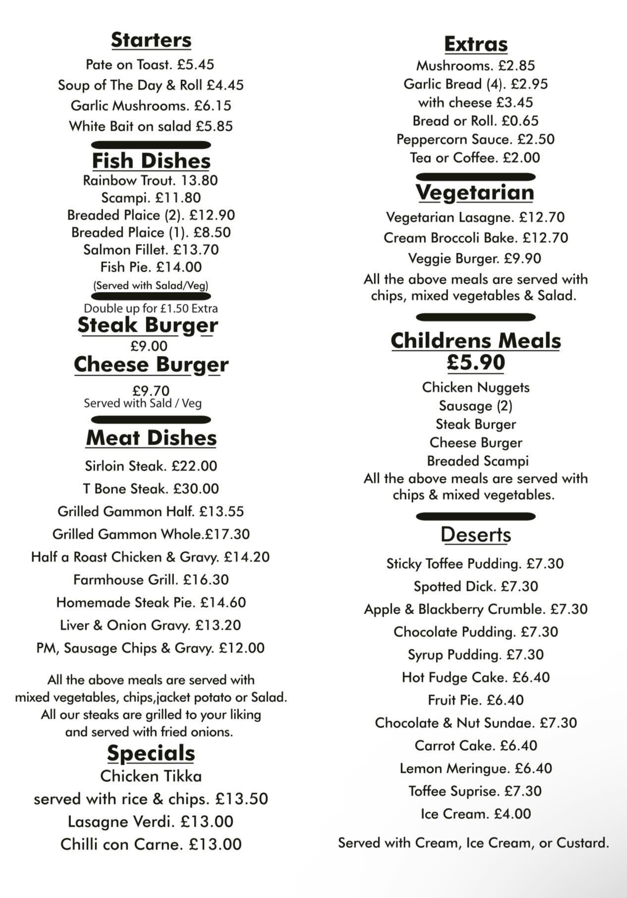 The Butchers Arms Menu