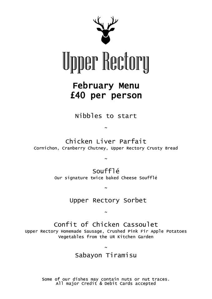 Upper Rectory Restaurant & Shepherds Hut Accommodation Menu
