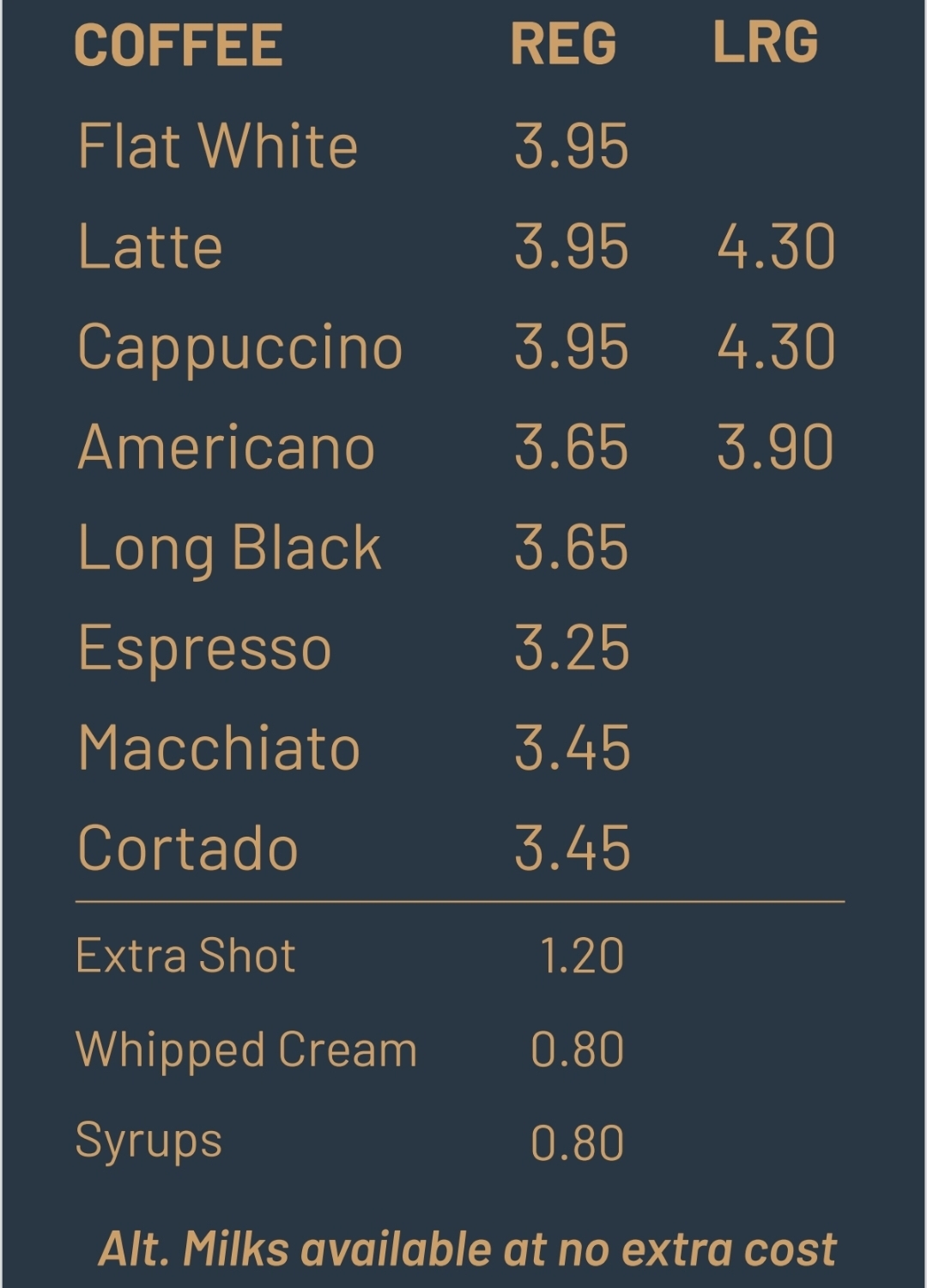 Gourmet Coffee Bar Menu