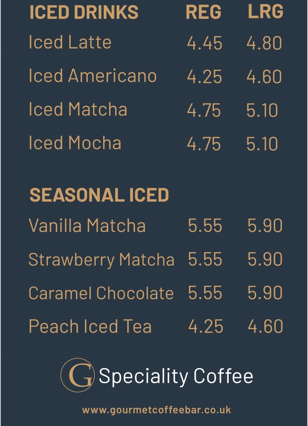 Gourmet Coffee Bar Menu