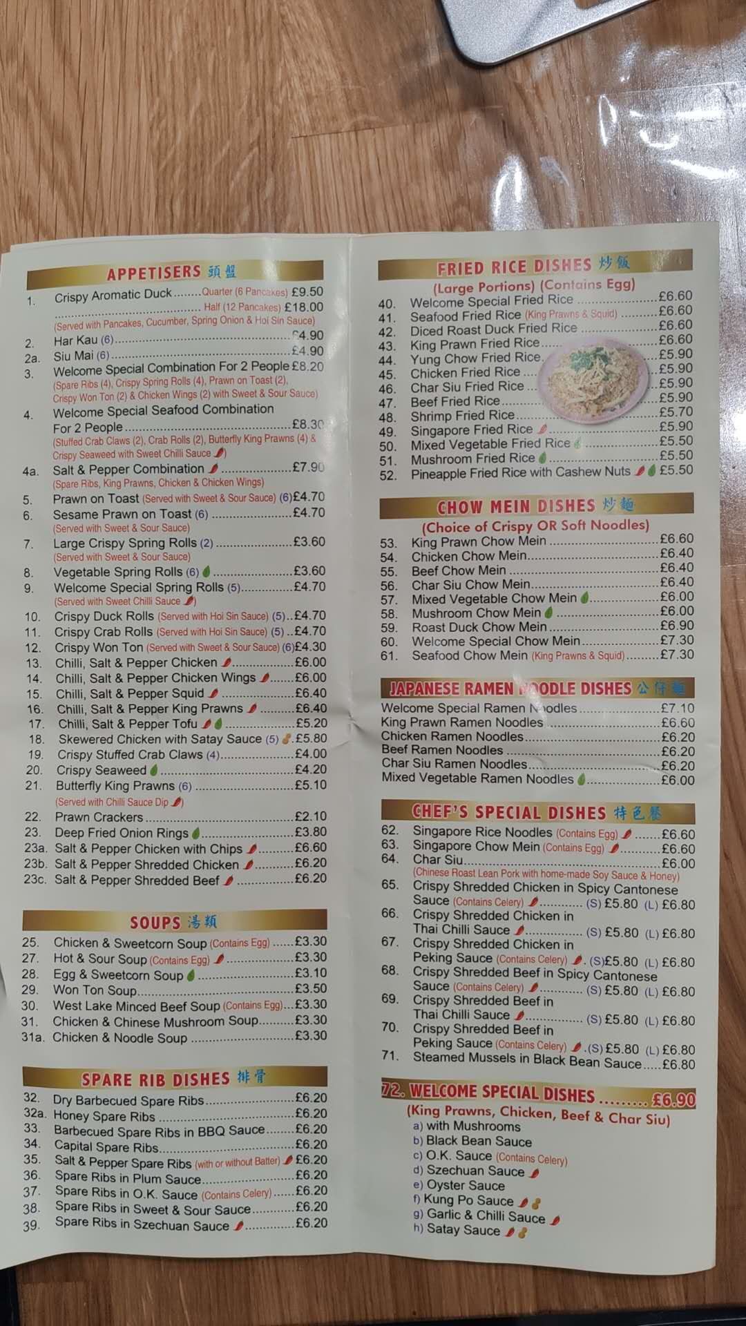 The Welcome Chinese Restaurant Menu