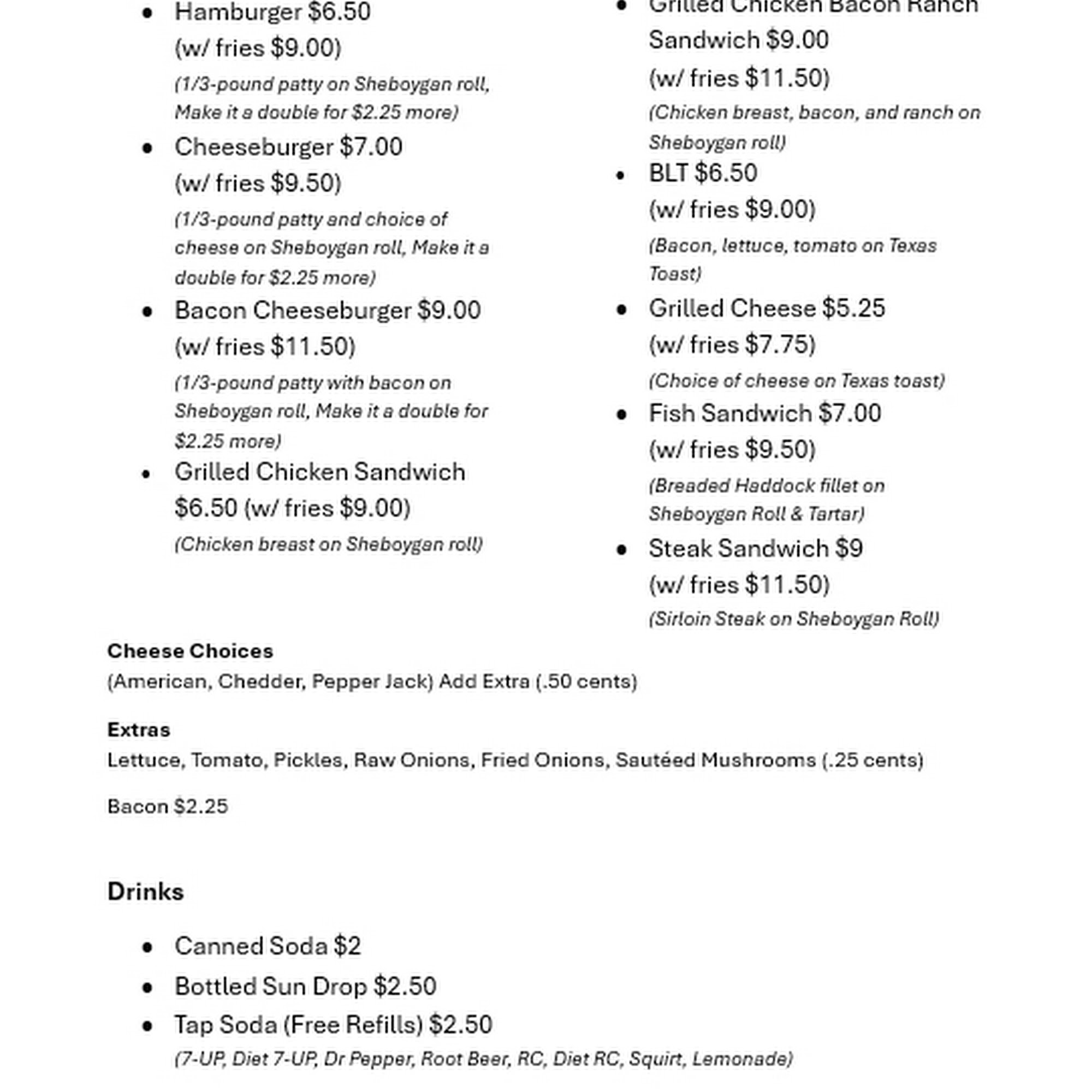 Brandon & Sammy's Brookside Pub Menu