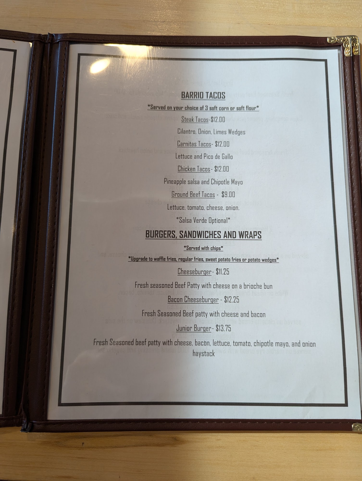 Junior's Kitchen Menu