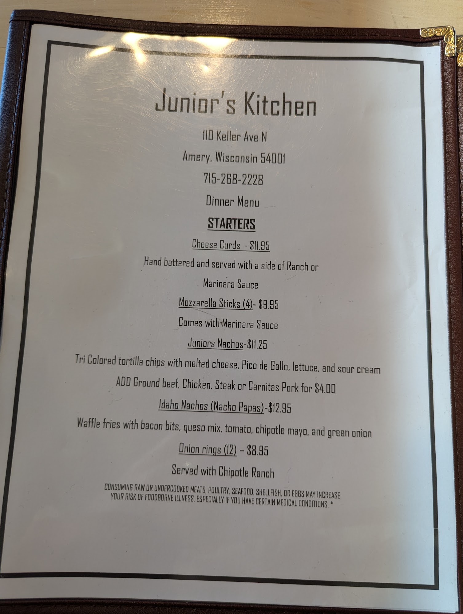 Junior's Kitchen Menu