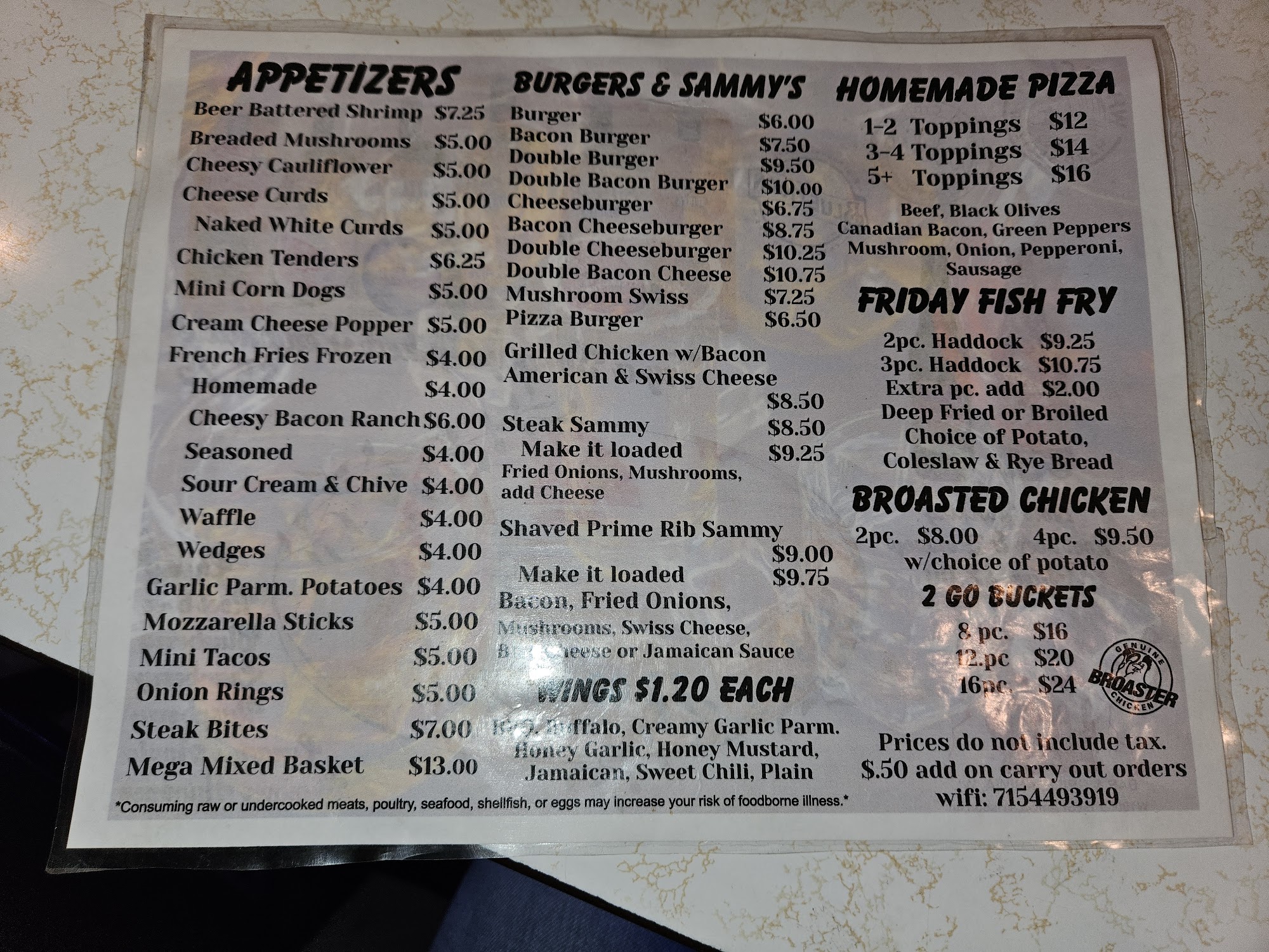 Little Rock Bar Menu