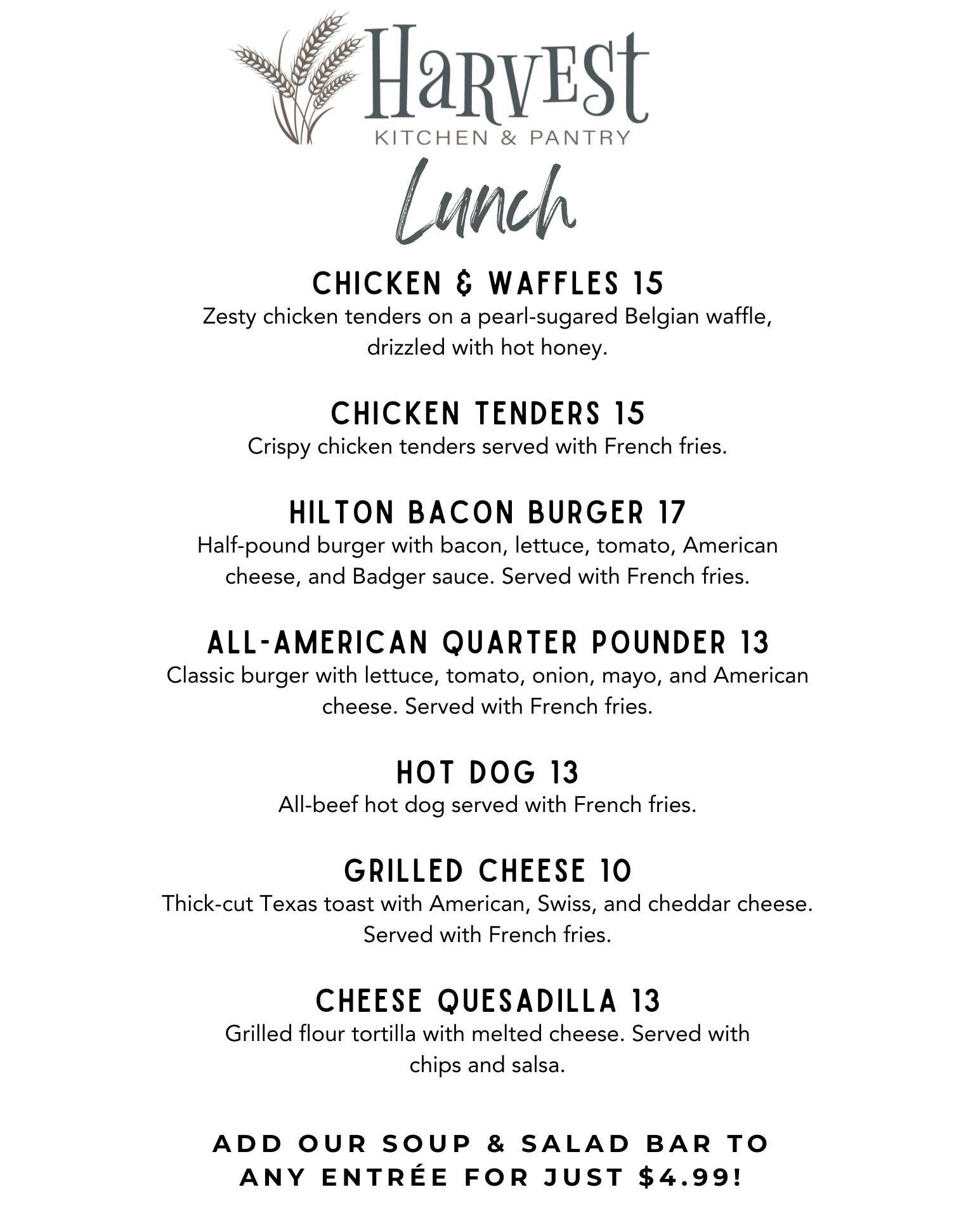 Harvest Kitchen & Pantry Menu