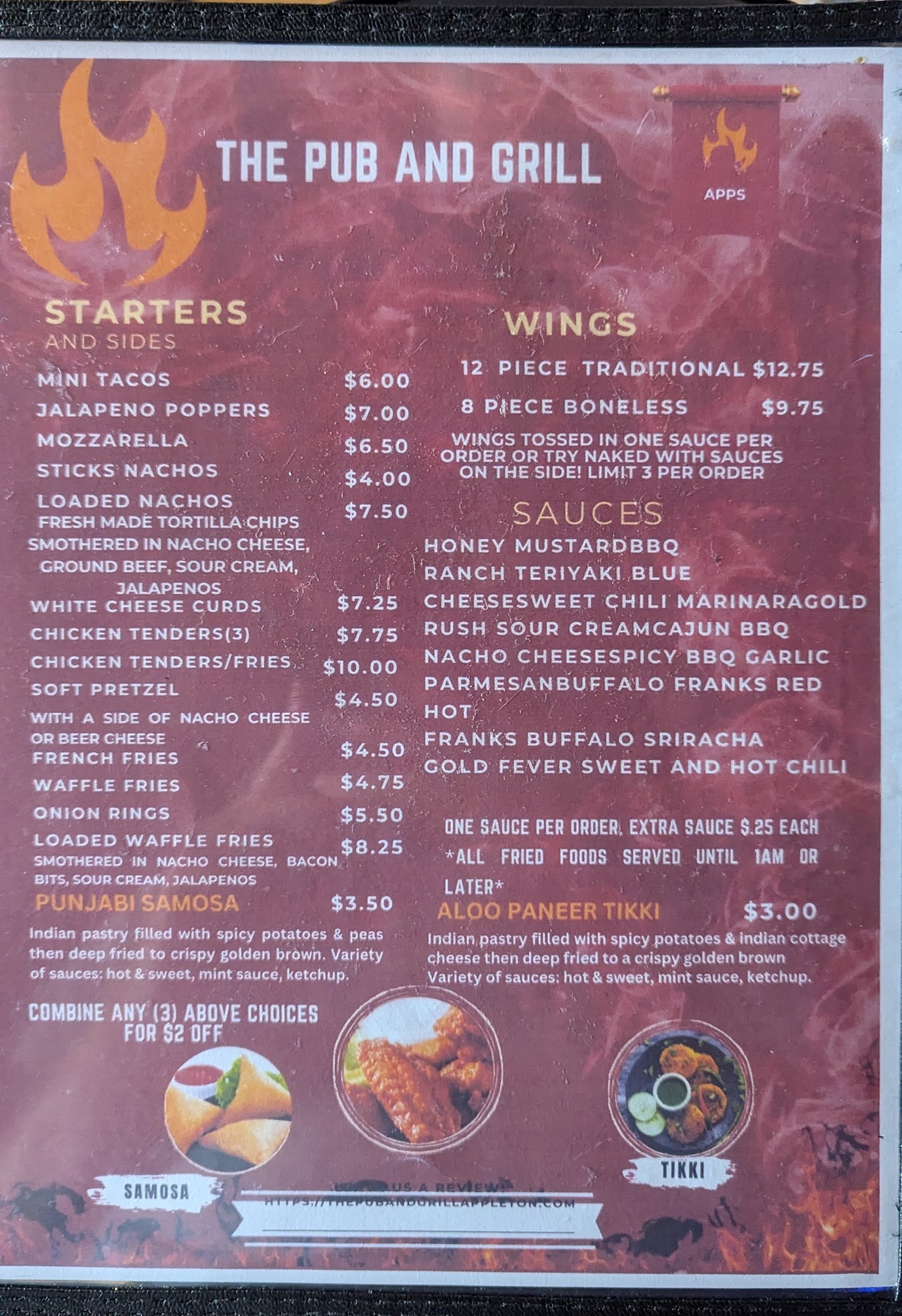 The PUB and grill Menu