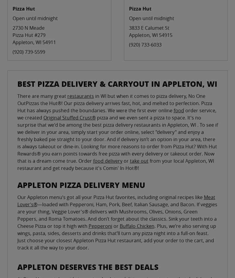 Pizza Hut Menu