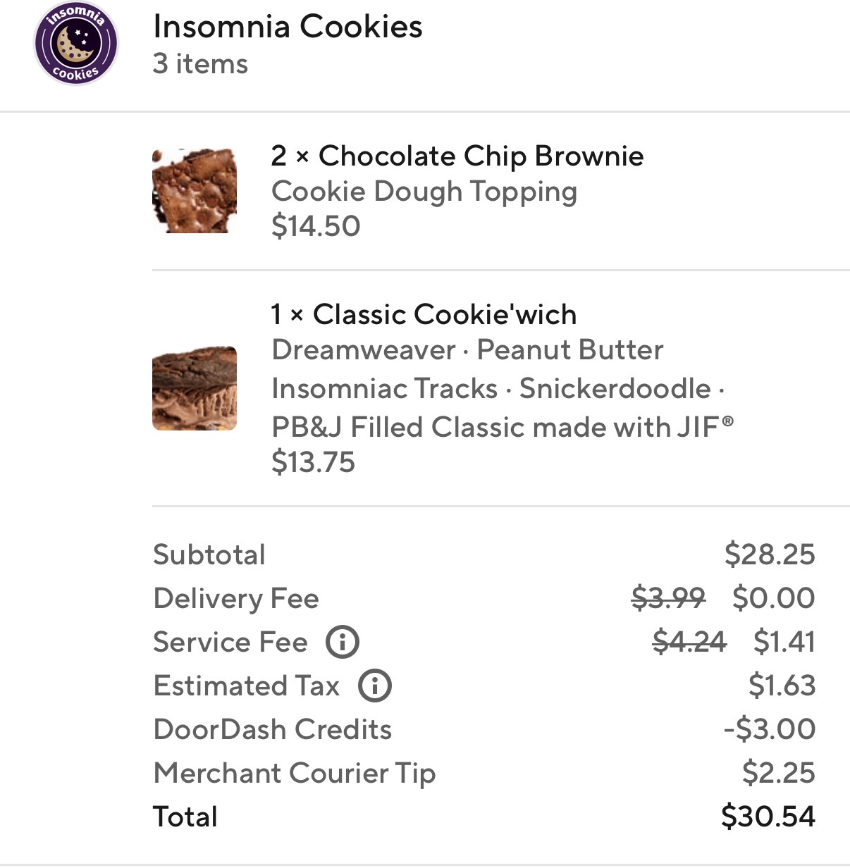 Insomnia Cookies Menu