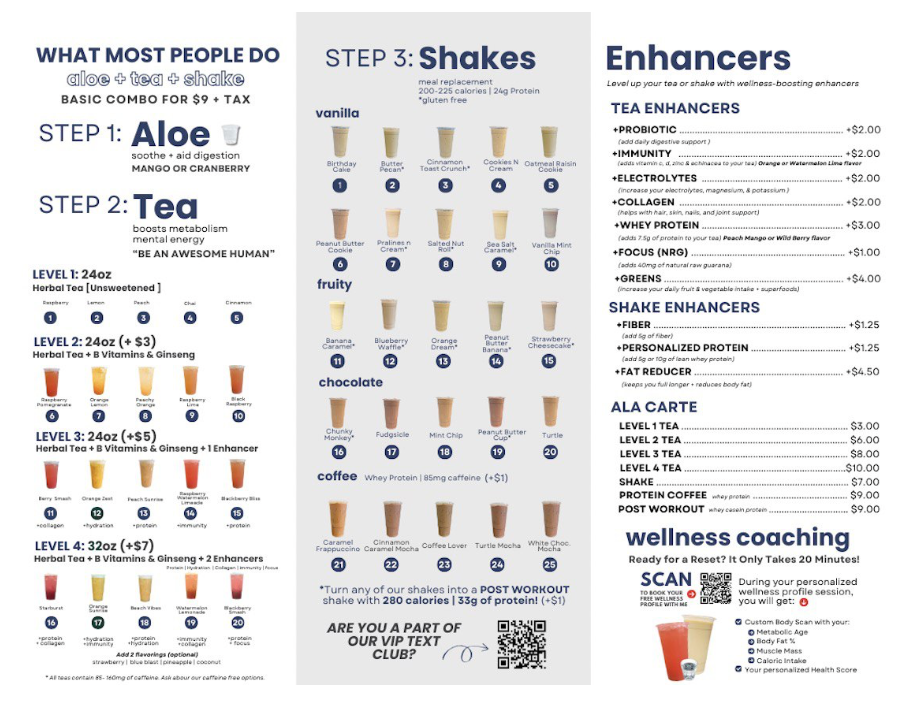 Thrive Nutrition Menu