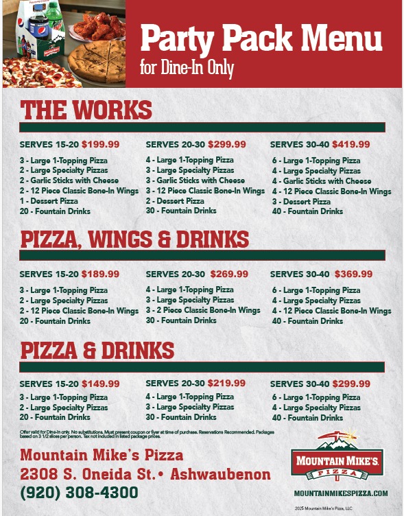 Mountain Mike's Pizza Menu