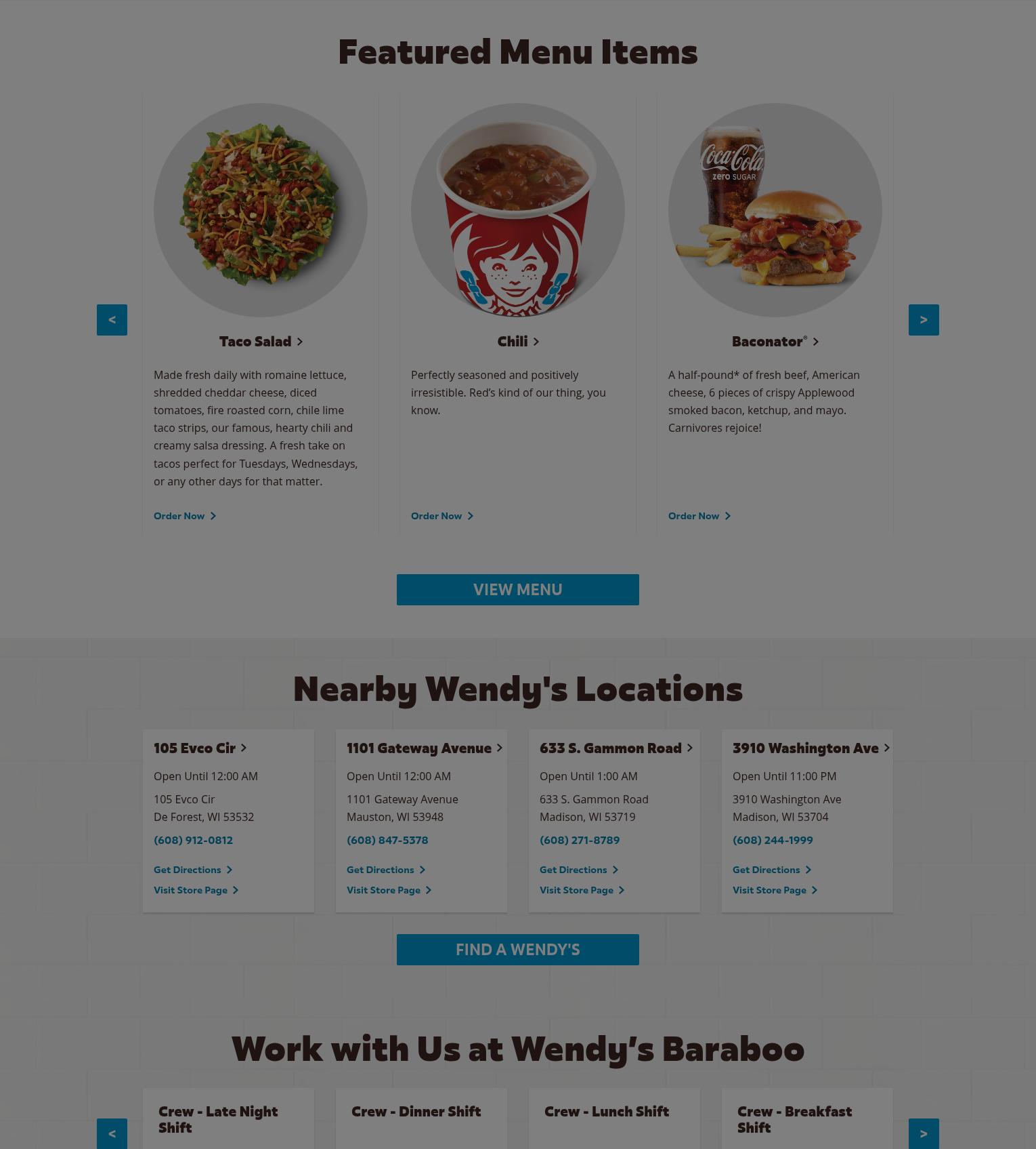 Wendy's Menu