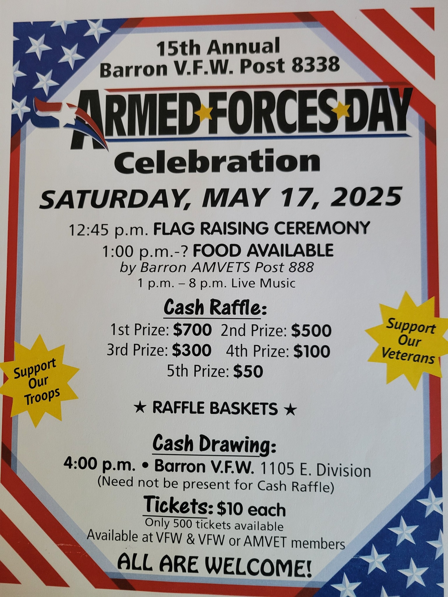 Veterans Foreign Wars Barron Menu