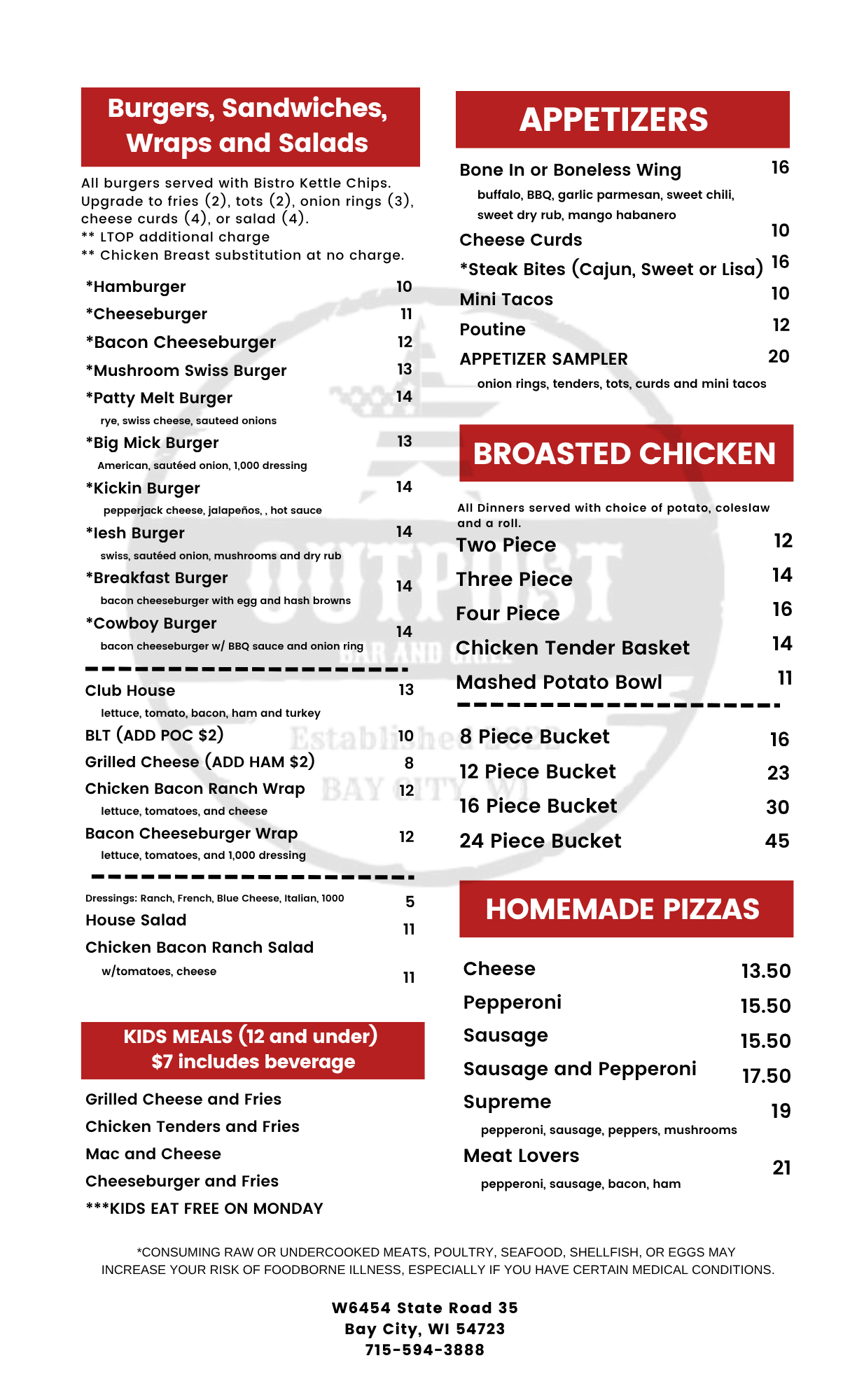 Outpost Bar and Grill Menu