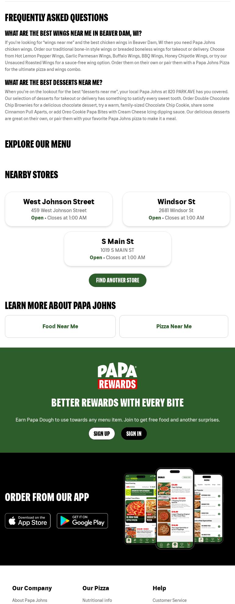 Papa Johns Pizza Menu