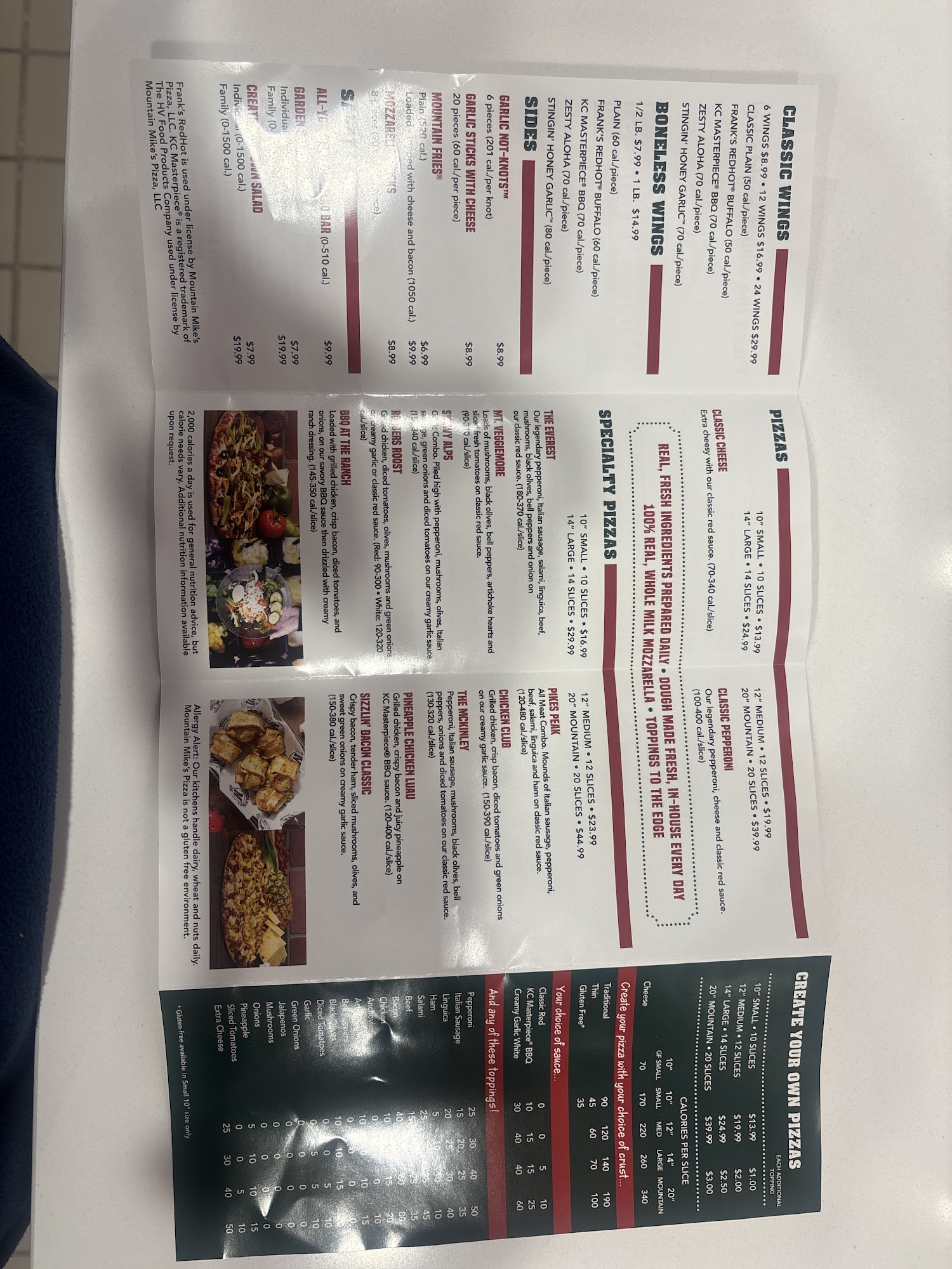 Mountain Mike's Pizza Menu