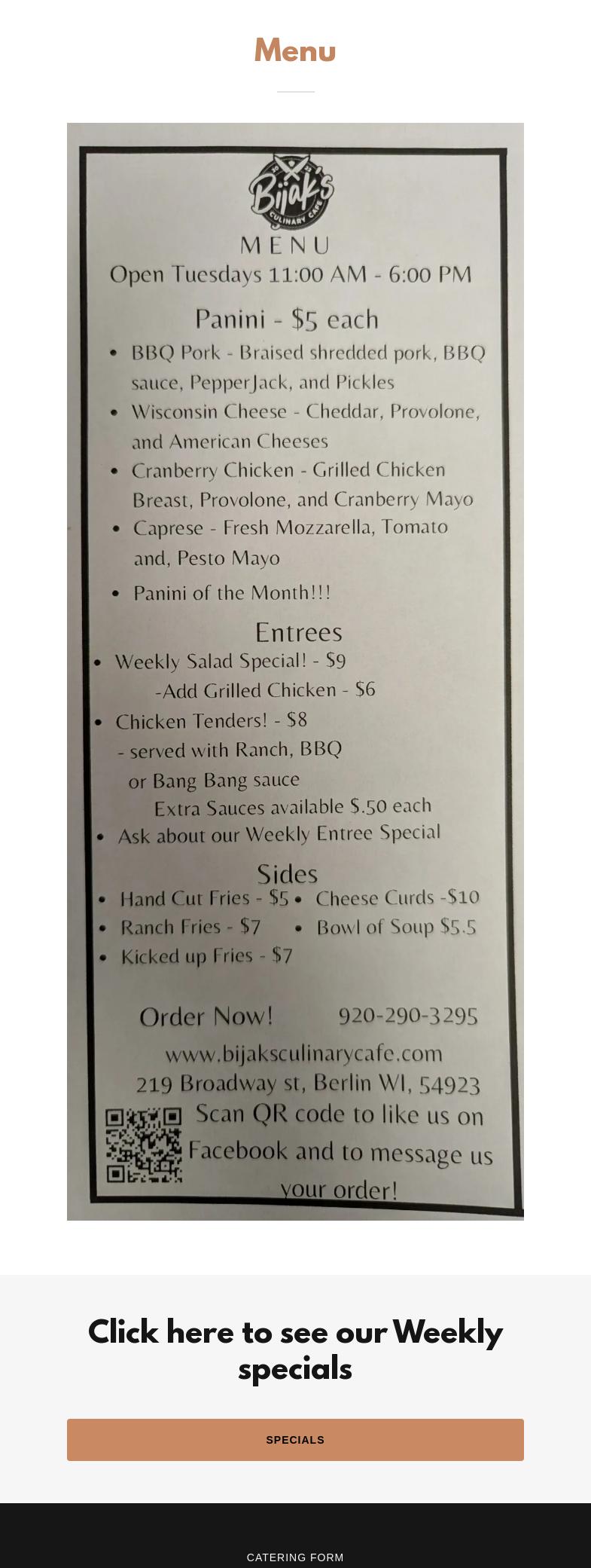 Bijaks Culinary Cafe Menu