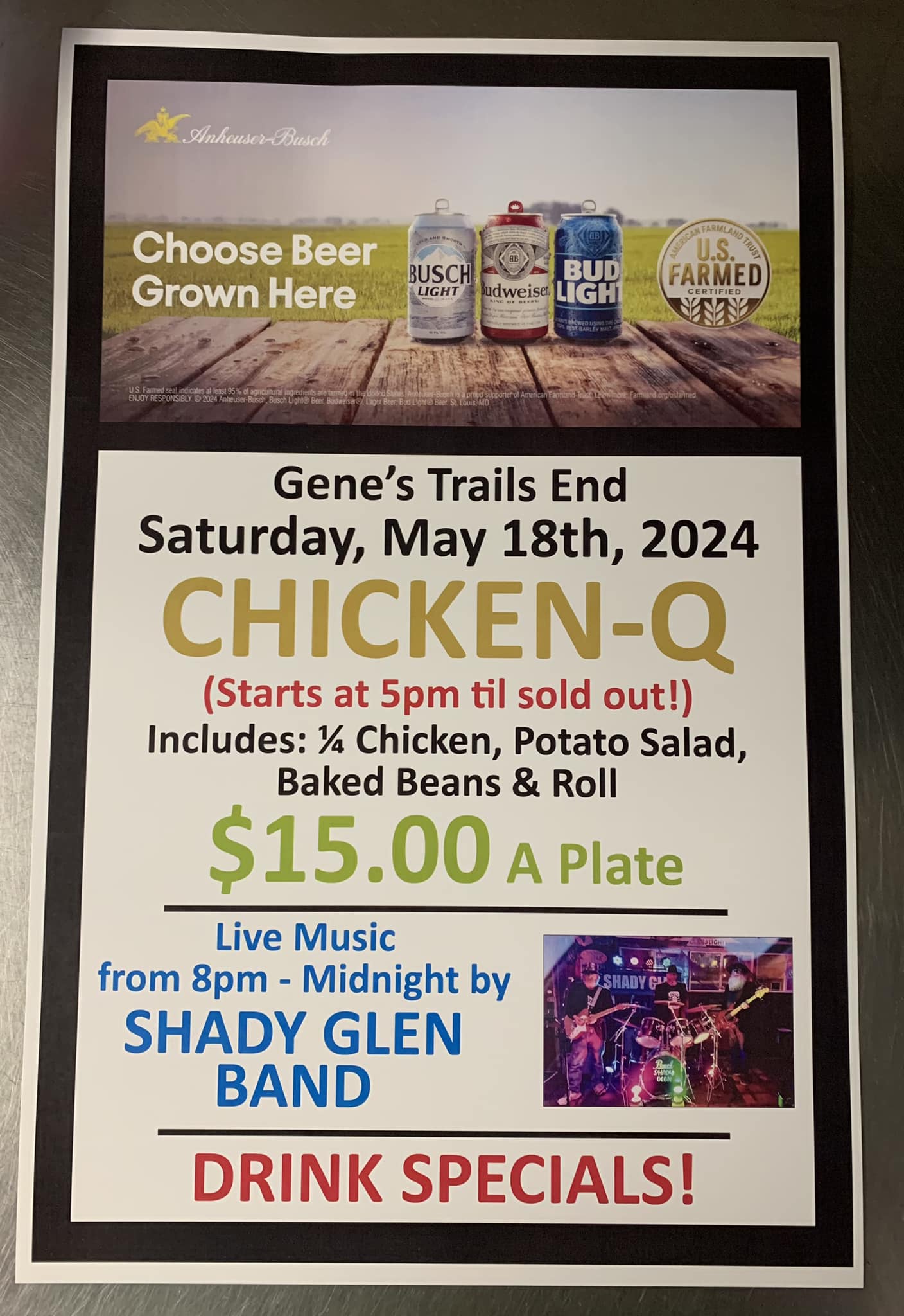 Trails End Bar Menu