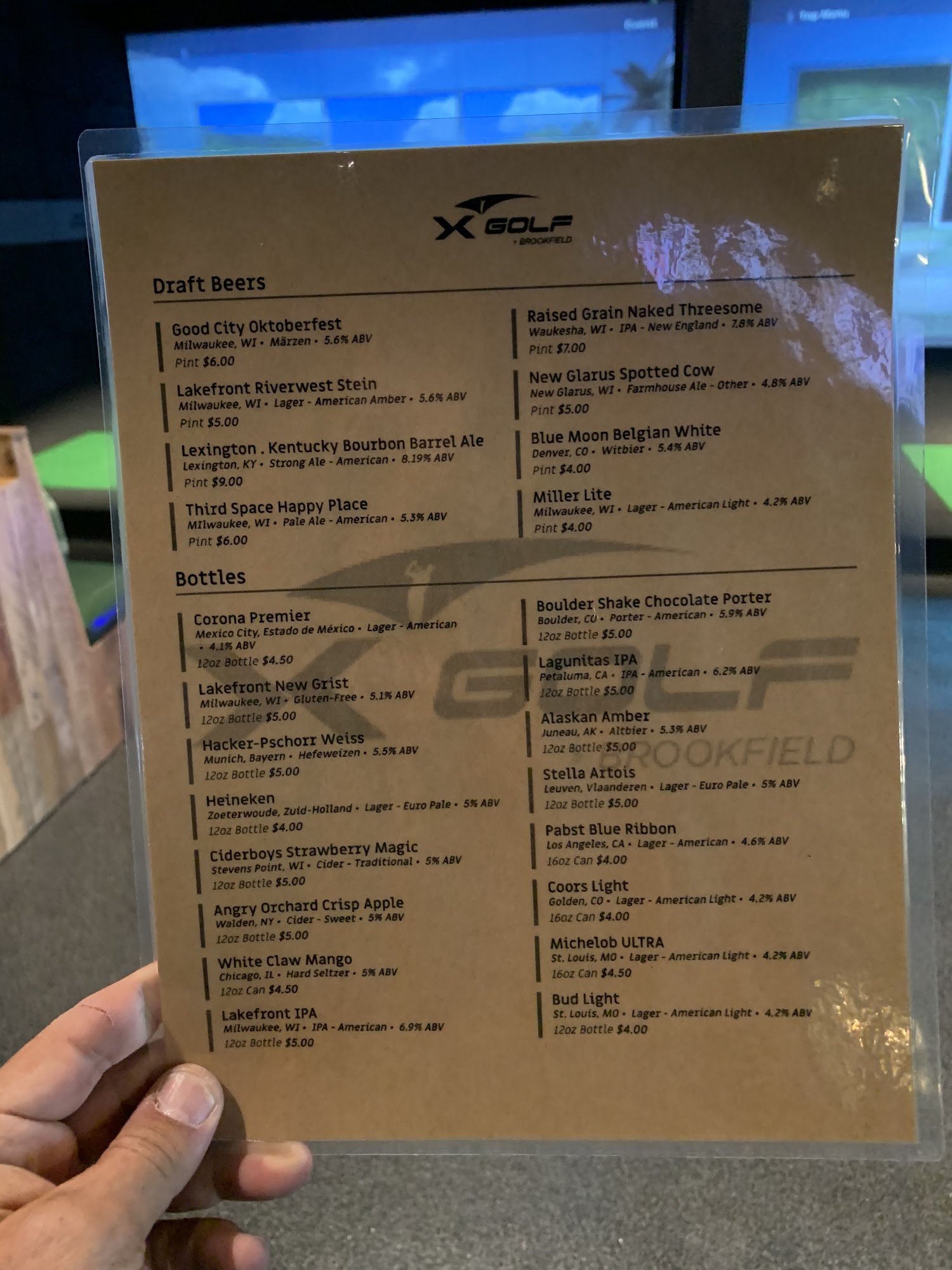 X-Golf Brookfield Menu