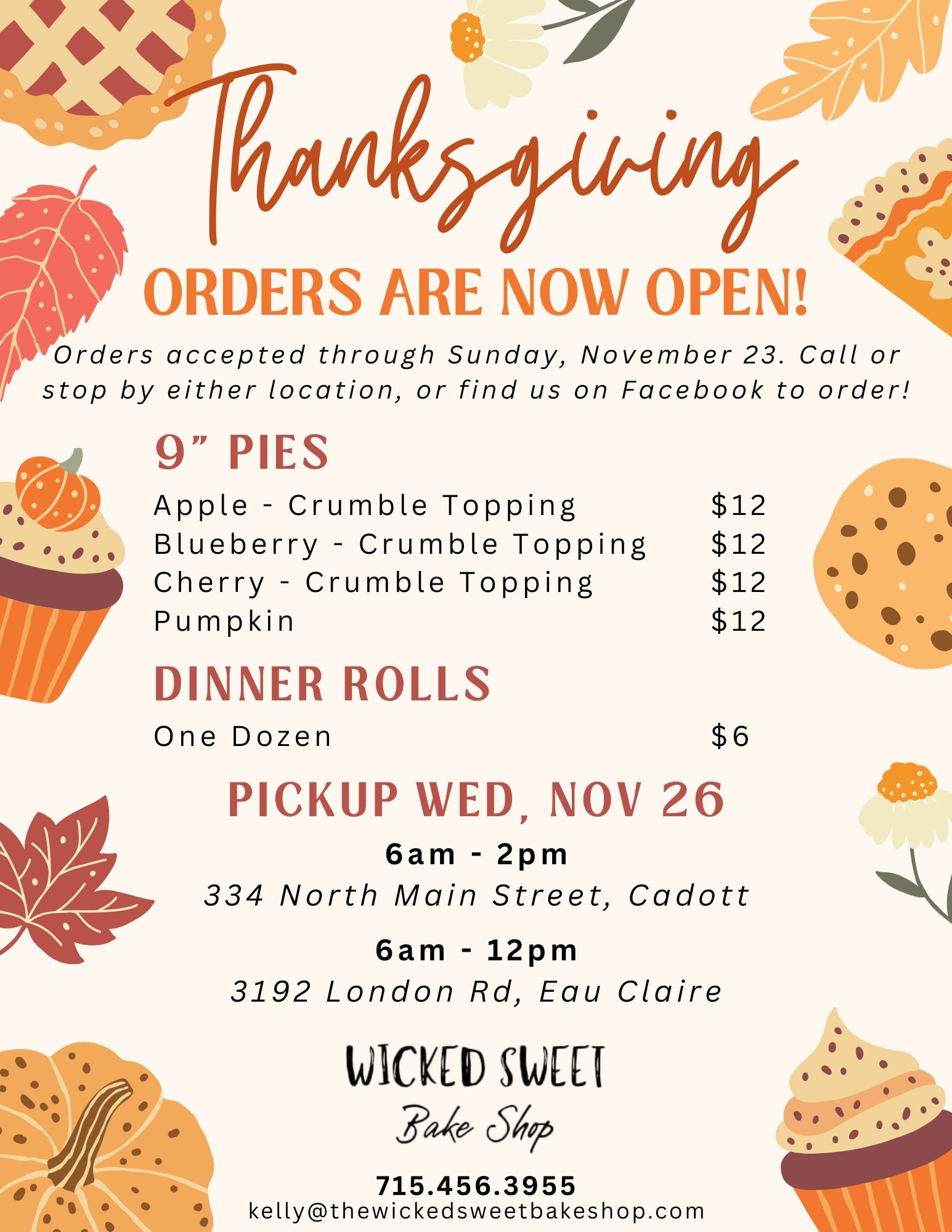 Wicked Sweet Bake Shop Menu