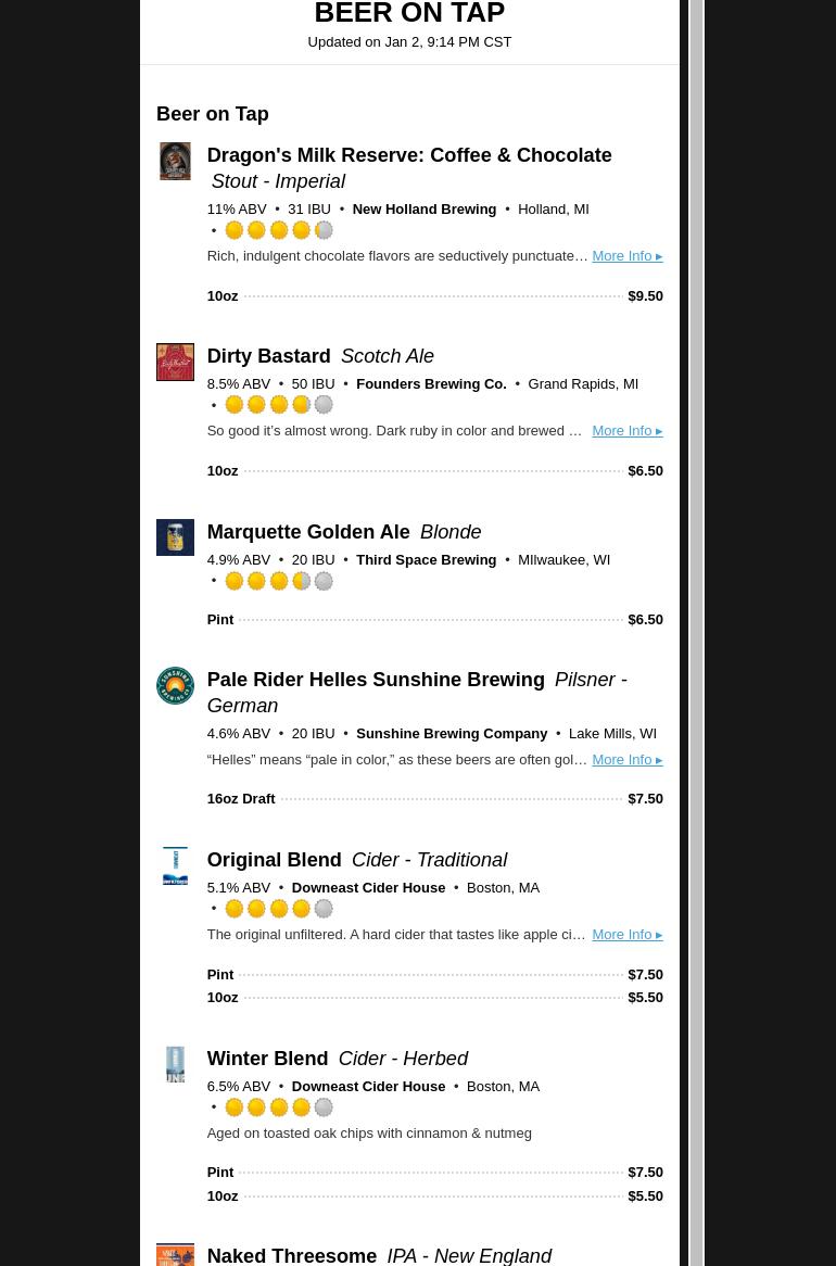 Cambridge Taphouse Menu