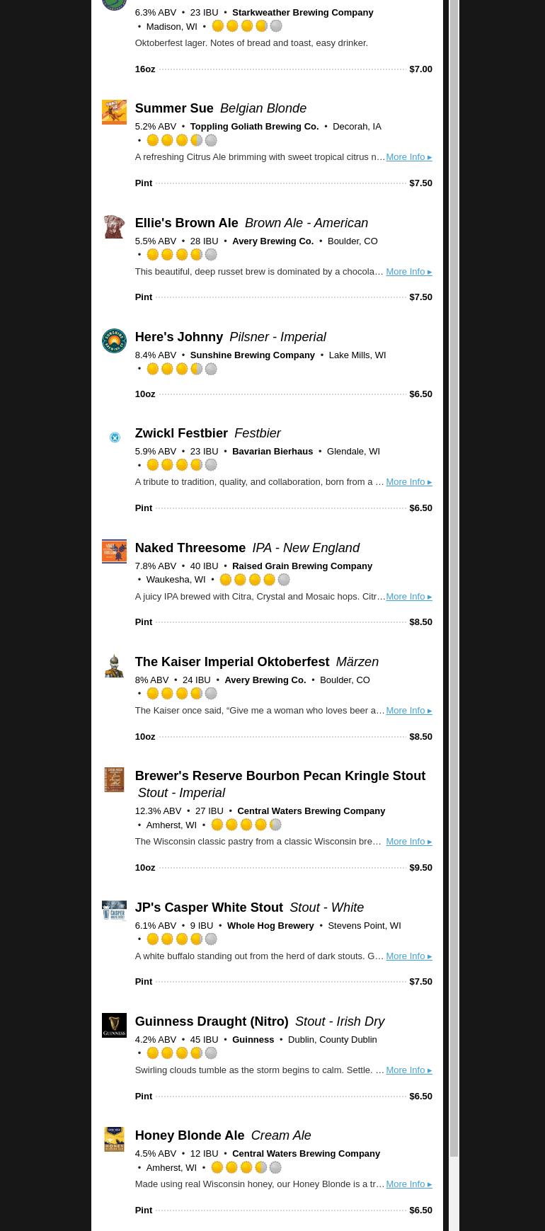 Cambridge Taphouse Menu