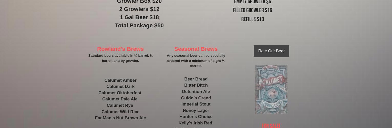 Rowland's Calumet Brewery Menu