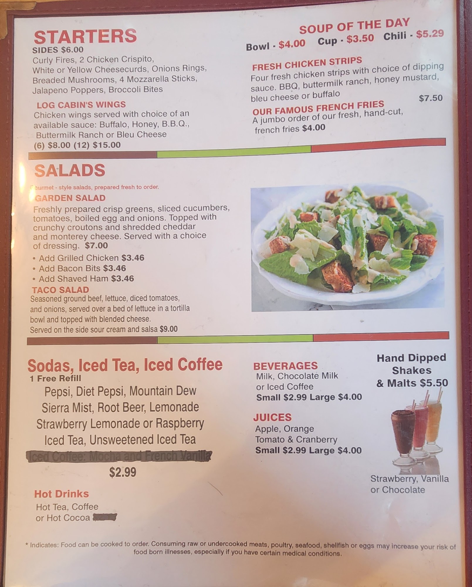 Log Cabin Cafe Menu